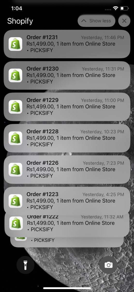 Shopify order notifications from the Picksify online store